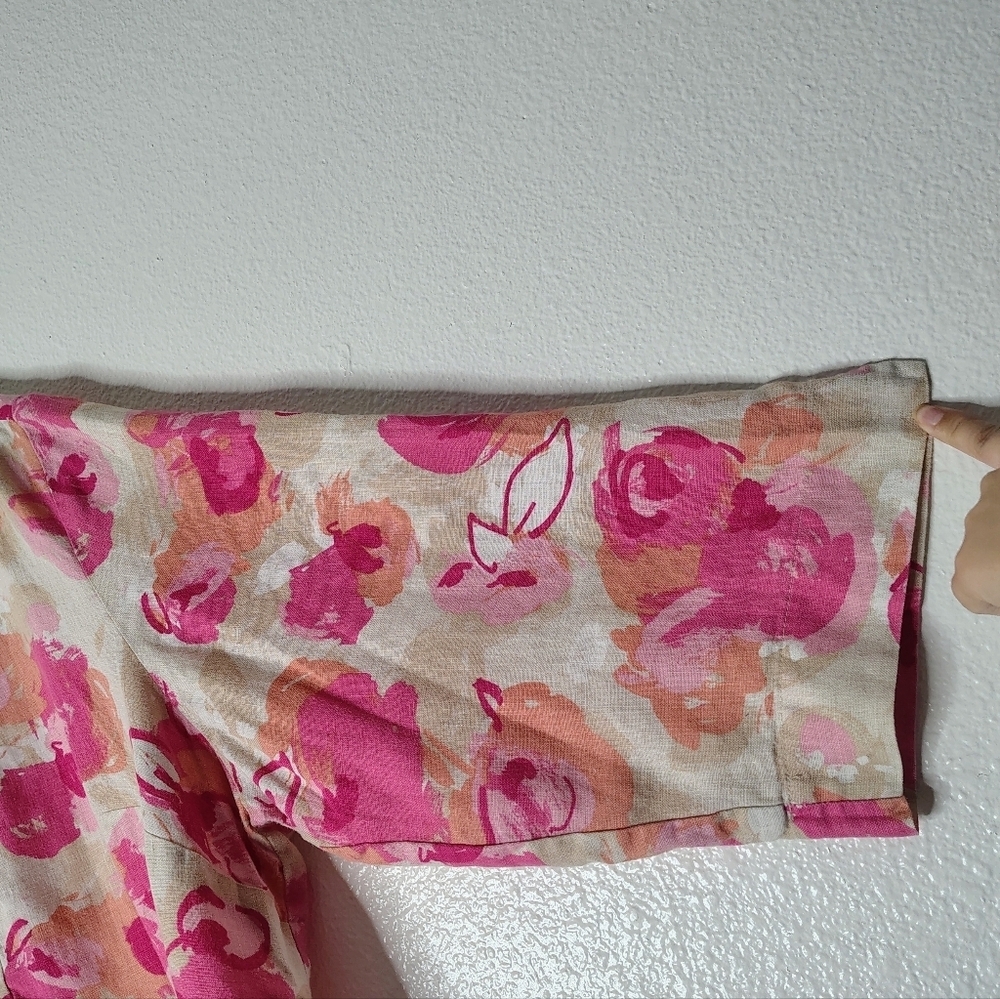 JM Collection Woman 100% Linen Floral Blouse Pink Orange Plus Size 24W Boho Top - Picture 11 of 16